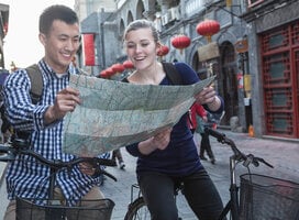 Students looking at map in China