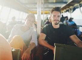 Two volunteers on a Travel van heading to Victoria Falls.
