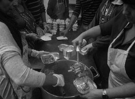 cooking and distributing meals
