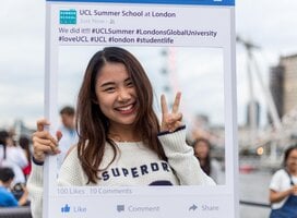 UCL Summer School student enjoying the End of Summer Boat Party on the River Thames