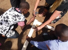 Helping to build soccer nets