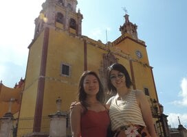 Students walking around the city