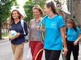 Volunteers on the way to a project