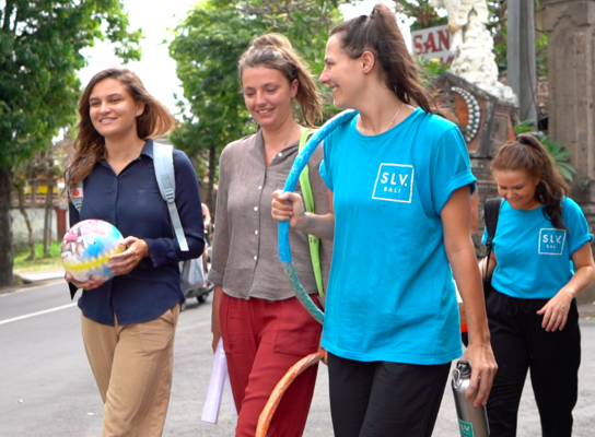 Volunteers on the way to a project