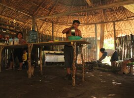 In the kitchen and comedor of the project