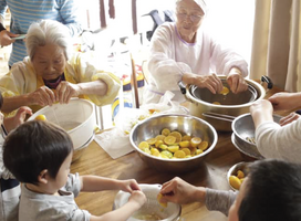 Elders with dementia cooking together