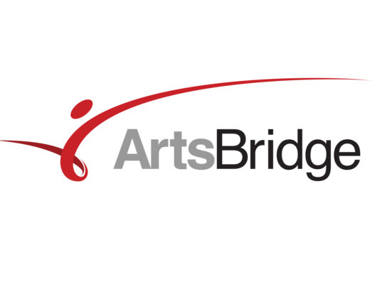 The words "ArtsBridge" in grey & black font with a decorative red swoosh above.
