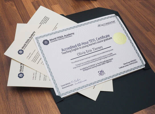 TEYL hard copy certificate with grades transcript