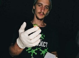 Marcos with Phyllomedusa camba for Frogject Research