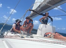 Group of teens sailing a yacht
