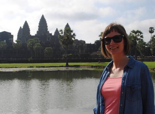 Our Director Rosie with a Cambodian Temple