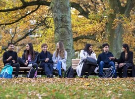 Students sitting on a bench