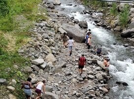 Students by river