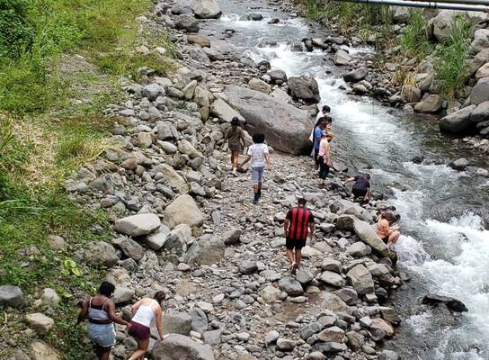 Students by river