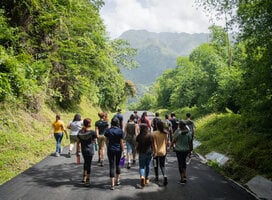 Students walking as a group