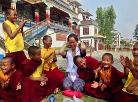 VCD Nepal volunteer with monks