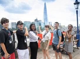 Law students with a view of London skyline