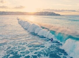 Aerial side view of wave in Australian ocean