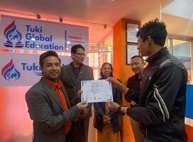 Certification after youth empowerment training at Tuki Global Education in Kathmandu
