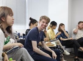 Students enjoying conversation class