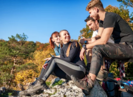 Friends on hiking trail
