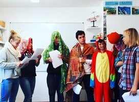 Campers dressed up for drama