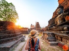 lady walking in Angkor Wat