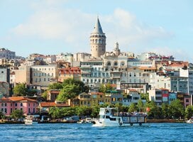 Beyoglu district historic architecture and Galata tower medieval landmark in Istanbul,Turkey