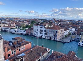 Aerial view of Dorsoduro out to the Adriatic