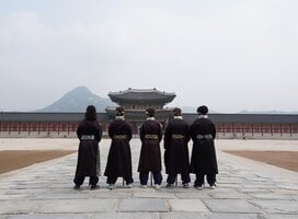 Group of students in front of temple