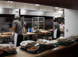 Working in a kitchen at camp