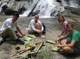 Making our jungle lunch from bamboo