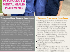 A flyer showing four girls in scrubs is accompanied by a breakdown of the type of activities included on a Vocational Impact Psychology programme.