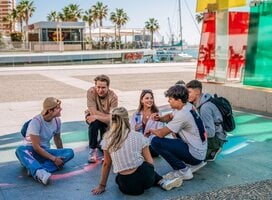 EF language year abroad students hanging out in the city center after class