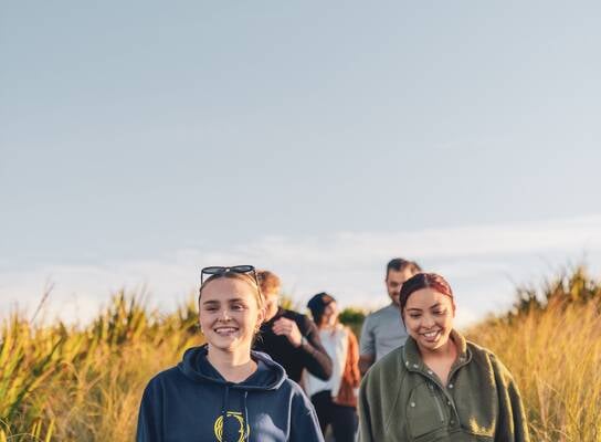 Study Abroad students on a hike at Flagstaff, Dunedin, New Zealand