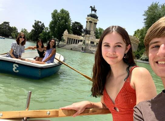 Students rowing in Madrid