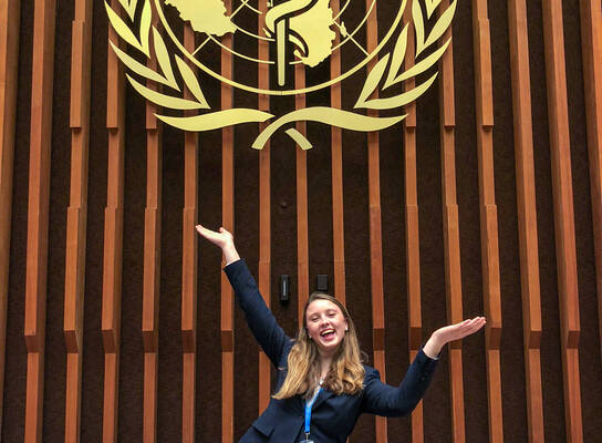 Student poses at UN.