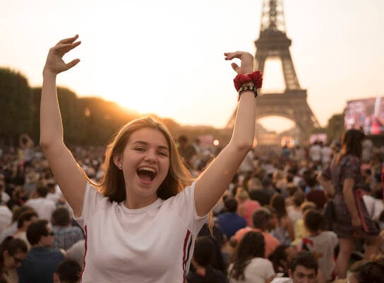 Girl posing with arms up in Paris