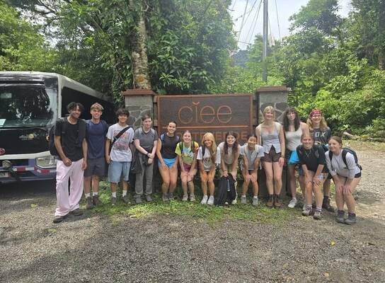 High school students with CIEE sign on Monteverde campus in Costa Rica