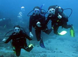 group having fun diving in Costa Rica