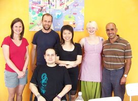 group of locals and interns in Spain