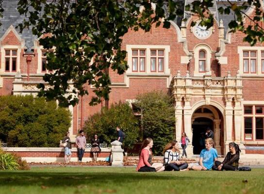students sitting on lawn