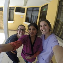 This is a picture of a local nurse, another volunteer and me at the "Puesto de Salud de Santa Lucia" (the medical clinic where I worked) at the end of my trip.