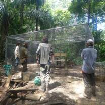 Construction team admiring the new management enclosure