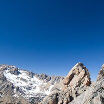 A person rock climbing in the Patagonian mountains. 