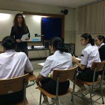 James delivering an English class