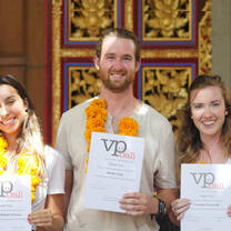 Volunteer in Bali. Volunteers Patricia, Justin, and Courtney at their farewell ceremony.