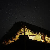 Layers of palm fronds keep this rancho a cozy spot for game nights