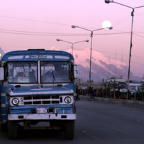 Bus at sunset
