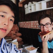 A picture with my Korean friend on a trip to Jindo's festival